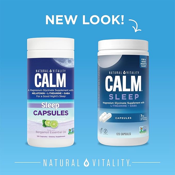 Natural Vitality Calm Sleep Magnesium Supplement, Melatonin & Magnesium Citrate, Sleep Aid Capsules, Gluten Free, Vegan, Non-GMO, Helps The Body Ease Into Sleep, 120 Capsules