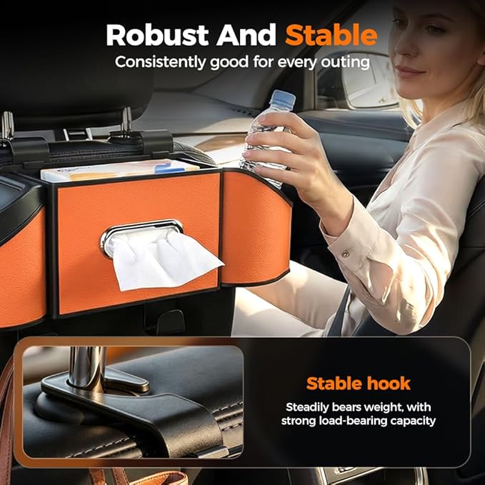 7-in-1 Car Backseat Organizer,Multifunctional Car Organizers and Storage Box with Cup Holder, Tissue Box,Trash Bin,Phone Mount and Hooks,Car Essentials Accessories for Women and Men (Gray)