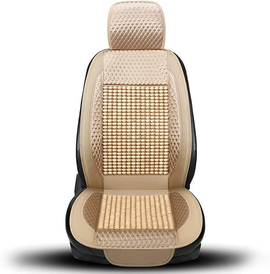 Blueshyhall Wooden Beaded Car Seat Cover Comfortable Massage Car Seat Cushion Cool Breathing–Universal SUV Auto Office Home (Beige)