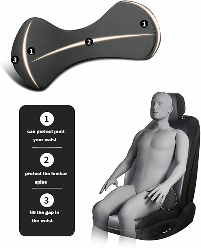 Memory Foam Car Seat, Car Lumbar Support Pillow Tailbone Support Cushions, Back Pad Massager Waist Cushion for Car Seat, Office Chair(1 Gray)
