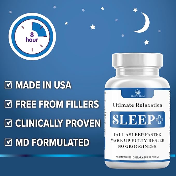 Relaxation Sleep Aid, Natural Non-Habit Forming, Sleep Supplement Developed to Support for Longer & Better Sleep, Chamomile, Magnesium, Melatonin, Ashwagandha, GABA, Drug-Free (60 Count)
