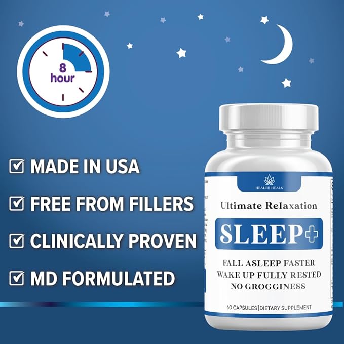 Relaxation Sleep Aid, Natural Non-Habit Forming, Sleep Supplement Developed to Support for Longer & Better Sleep, Chamomile, Magnesium, Melatonin, Ashwagandha, GABA, Drug-Free (120 Count)