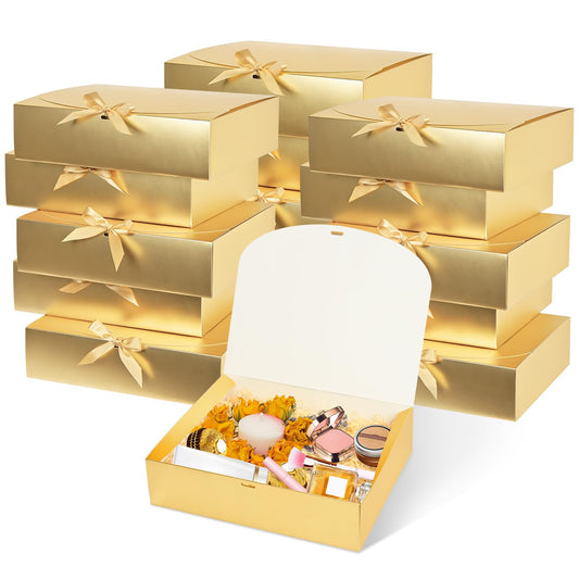 12Pack Gold Gift Boxes With Lids, 129.83.1 Inch Bridesmaid Proposal Box, Luxury Gold Gift Box With Ribbon for Wedding, Birthday, Party, Christmas, Graduation