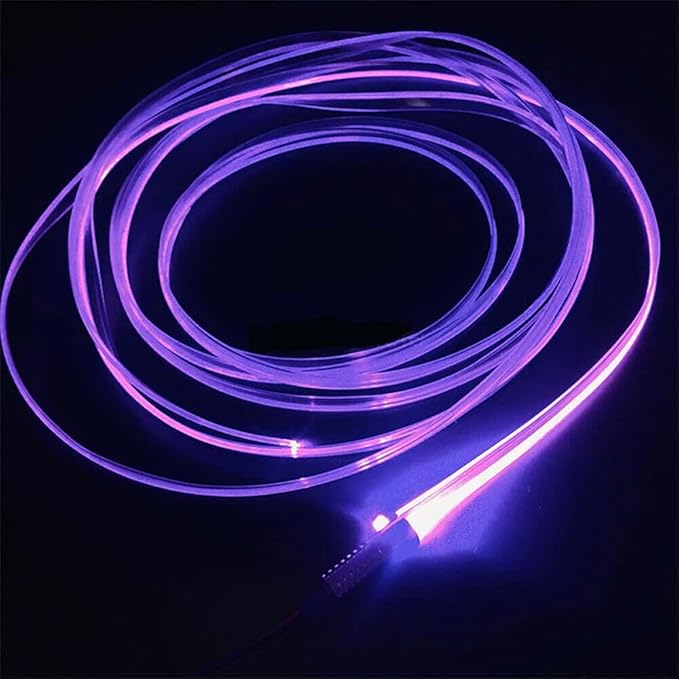 3m/9.8ft 5m/16ft Car Home LED Strip Ambient Light 2mm Plastic Optic Fiber Cable Skirt Tube Kit with 12V LED Light Source Illuminator (Purple,5m/16ft)