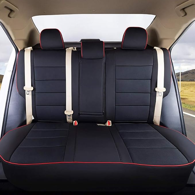 EKR Rav4 Seat Covers Custom Fit for Toyota Rav4 2016 2017 2018(Hybrid) LE,SE,XLE,Limited, Leather Car Seat Cover Full Set for SUV,Faux Leather(Black with Red Trim)