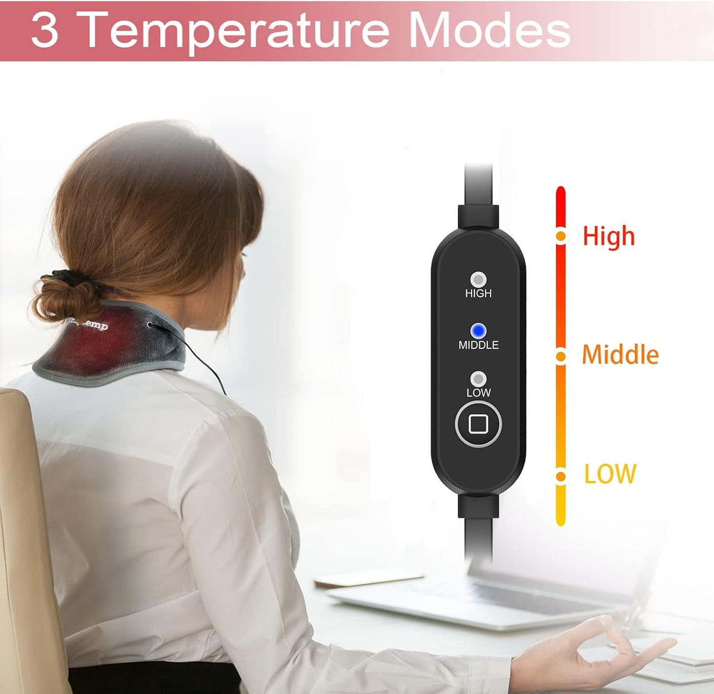 Neck Heating Pad, USB Wearable Heating Pad, Heated Wrap for Pain Relief, 3 Heat Auto Off, Electric Thermal Hot Compress Neck Brace, Heat Therapy for Soreness Stiffness