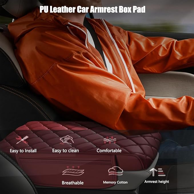 Universal Memory Cotton Car Armrest Box Pad, 2026 New Leather Car Armrest Box Pad with 2 Storage Bags, Auto Armrest Seat Box Cover, Center Console Cover Cushion for SUV, Car, Truck (Grey)
