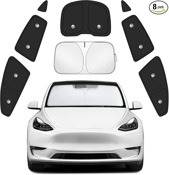 8pcs Car Window Shades for Tesla Model Y 2020-2024 Upgrade with Suction Cups Design | Full Coverage Window Covers Sunshades for Camping | Privacy Window Shade for Front, Rear, and Side Windows