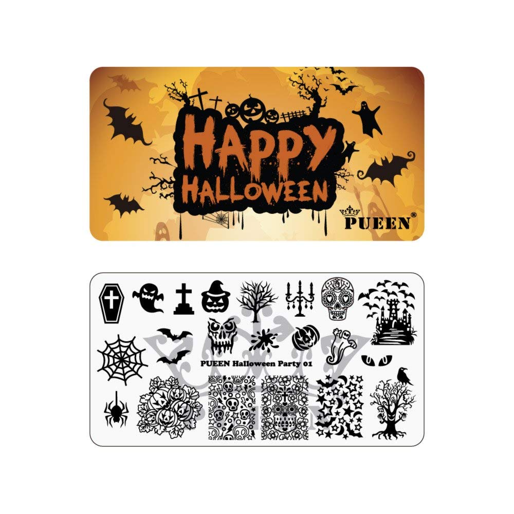 Pueen Nail Art Stamping Plate - Halloween Party 01 - Theme Park Collection 125X65Mm Unique Nailart Polish Stamping Manicure Imag