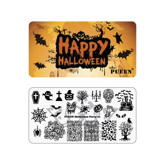 Pueen Nail Art Stamping Plate - Halloween Party 01 - Theme Park Collection 125X65Mm Unique Nailart Polish Stamping Manicure Imag
