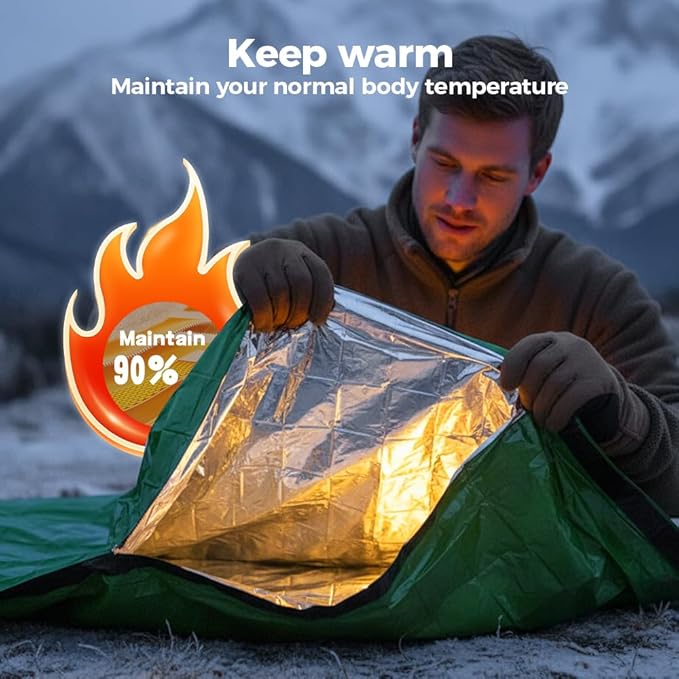 2026 New Blanket, Emergency Sleeping Bag for Survival, Blanket with Emergency Whistle Waterproof, Compact Lightweight, Emergency Mat for Survival Kit Car Camping Gear Hiking Go (Green*2)