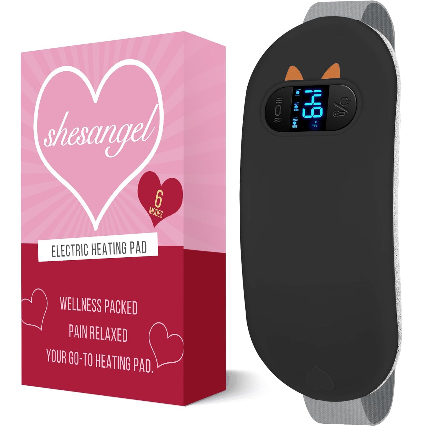 Portable Heating Pad for Period Cramps: Cordless Menstrual Heating Pad with 6 Heat Levels and 6 Massage Modes, 3s Fast Heating Gift for Women and Girl(Pink)