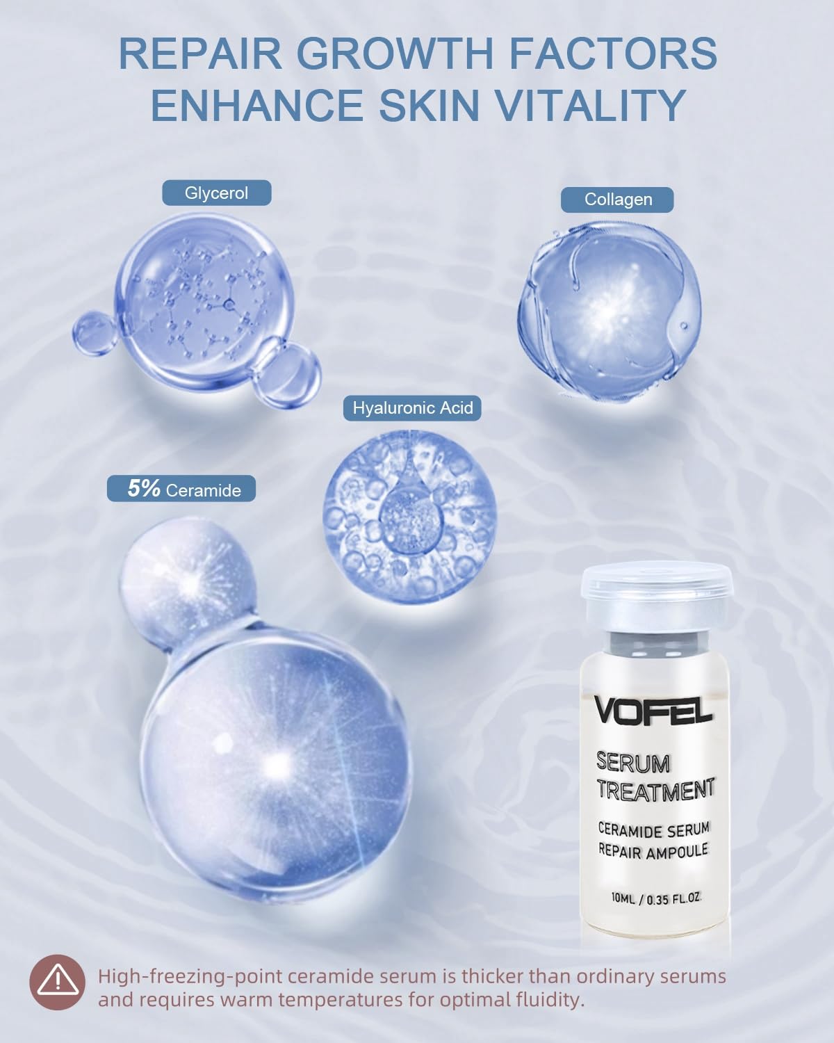 Ceramide Serum for Skin Barrier Repair, Hydrating Serum to Reduce Dryness and Wrinkles, 5% Ceramide Face Serum Ampoule Solution 2 Vials