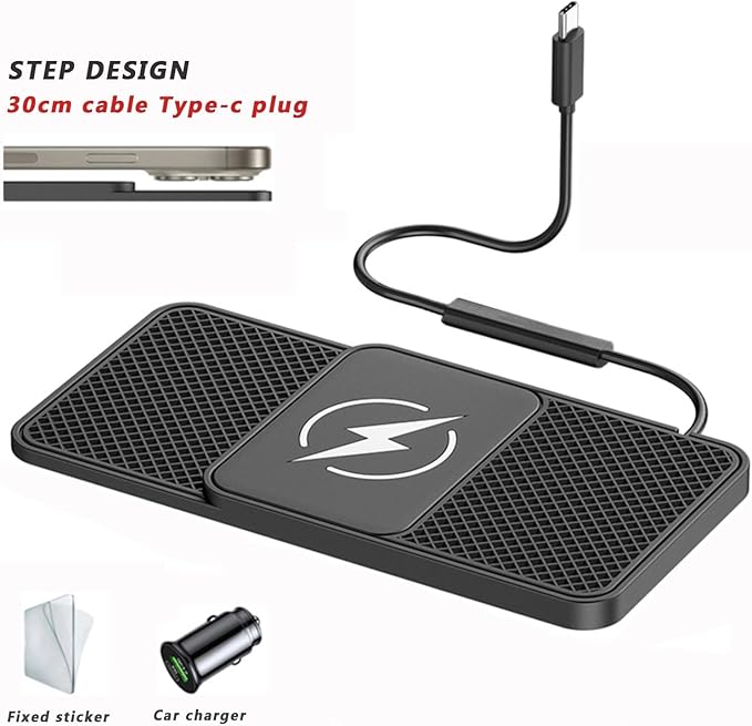Wireless Car Charger for Ford Ecosport F250 F350 F450, 15w Fast Phone Chargers Charging Pad Non-Slip Essential Electronic Devices for Long-Distance Travel,A 30cm Cable Type-C Plug-Normal