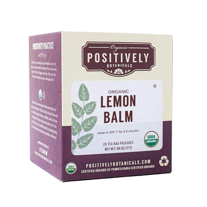 Organic Positively Botanicals Company, Lemon Balm Herbal Tea Bags, 20 Count