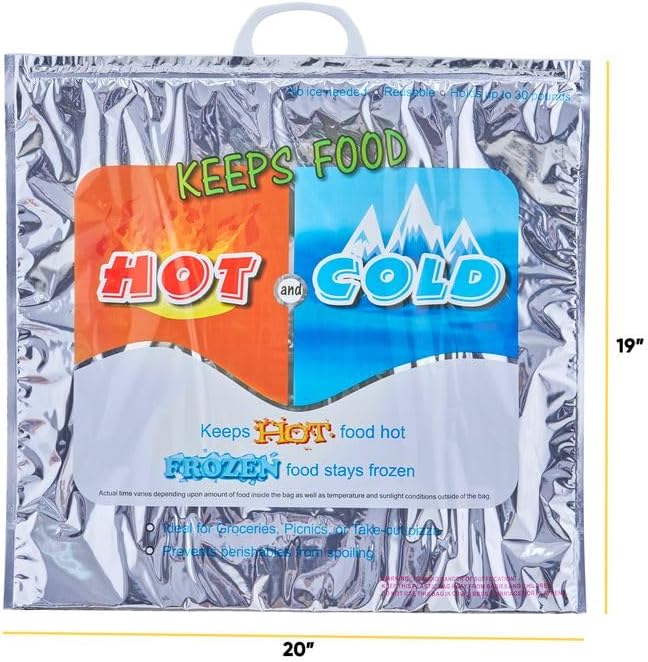 Superio Hot and Cold Insulated Bags for Food Delivery, Grocery Shopping Bags, Food Storage for Hot and Frozen Food for Travel, Disposable Cooler Bag, Reinforced Thermal Lunch Bag (10, 20" x 19")