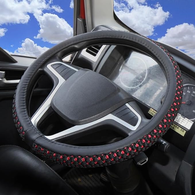 Size 16-20 Inch Ice Silk Ventilation Multi-Style Comfy Grip Steering Wheel Cover for Truck, Bus, Big Rig Trucker,SUV， Anti-Slip Design 16-20 Inch (BlackRed, 19)