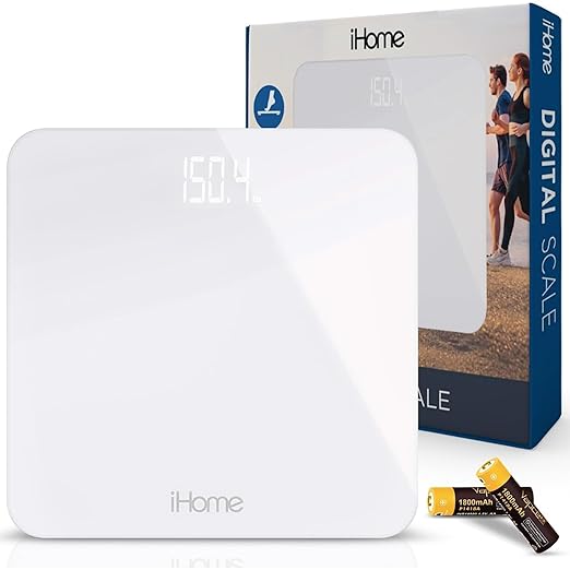 iHome Digital Scale, Bathroom Scale, Batteries Included, Scale Body Weight, Weight Scale, Digital Scale, Bathroom Scales for Weight, Digital Scales for Body Weight, Weight Scales Bathroom (White)