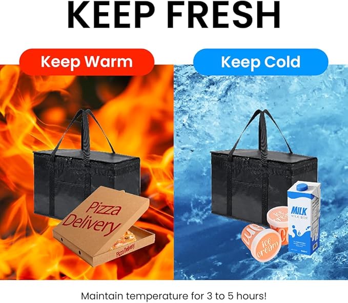 NZ home Insulated Bags for Food Delivery (2XL PRO) Grocery Shopping Cooler Bag, Pizza Delivery, Hot & Cold Catering Tote, Reusable, Foldable & Heavy Duty (Blue)