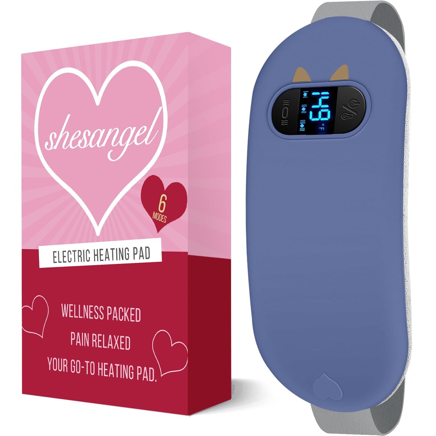 Portable Heating Pad for Period Cramps: Cordless Menstrual Heating Pad with 6 Heat Levels and 6 Massage Modes, 3s Fast Heating Gift for Women and Girl(Pink)