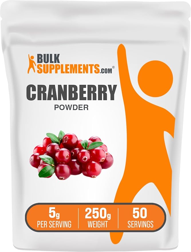 BulkSupplements.com Cranberry Powder - Cranberry Supplements for Women & Men, Dried Cranberries Unsweetened - Gluten Free & Sugar Free, 5g per Serving, 250g (8.8 oz) (Pack of 1)