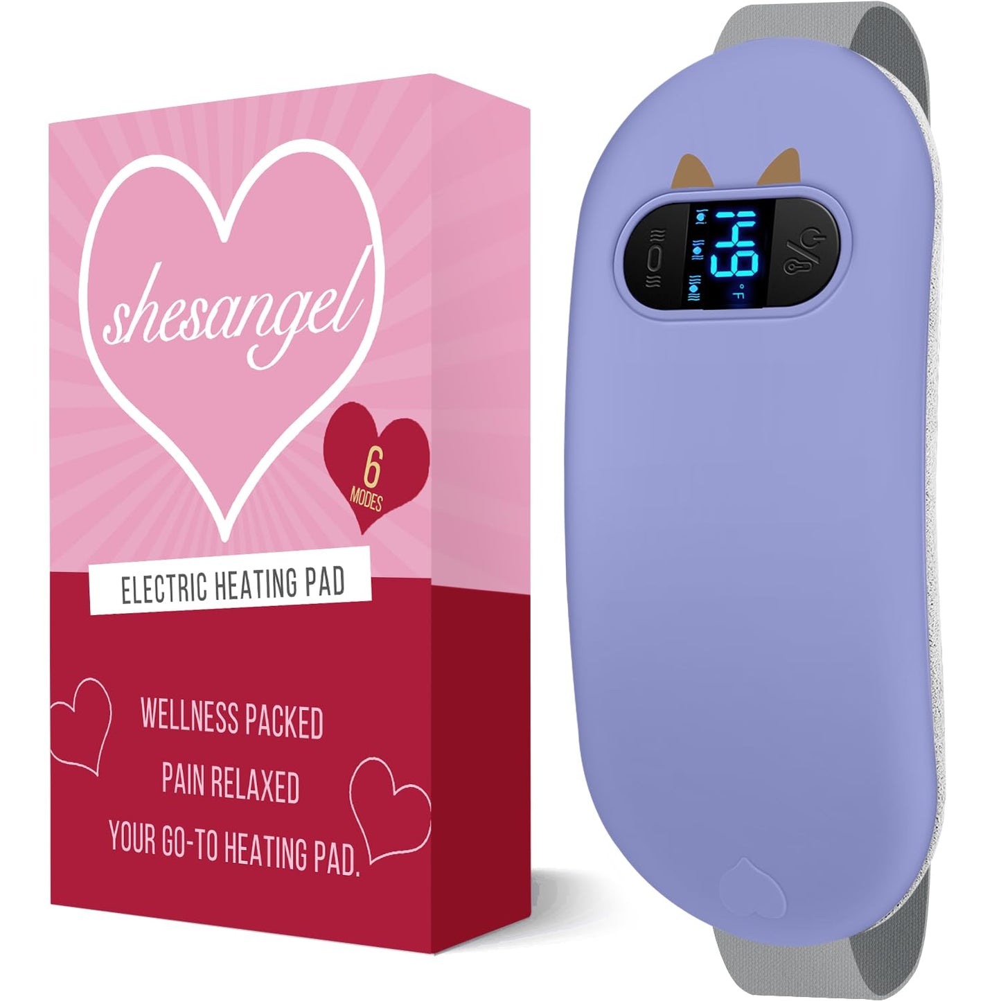 Portable Heating Pad for Period Cramps: Cordless Menstrual Heating Pad with 6 Heat Levels and 6 Massage Modes, 3s Fast Heating Gift for Women and Girl(Pink)