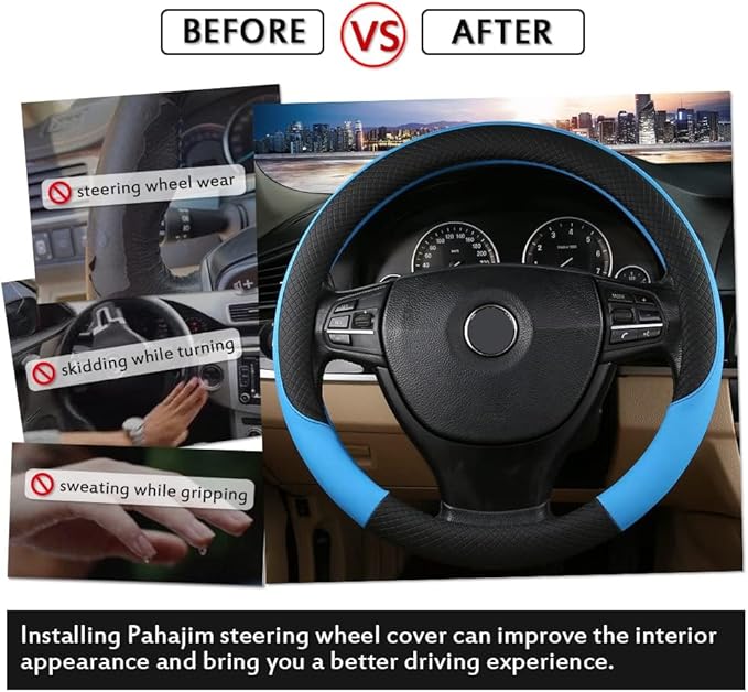 Pahajim Steering Wheel Cover Flat Bottom, D Shaped Car Steering Wheel Wrap PU Leather Anti Skid 14.5-15 Inch (37-38cm) Cubre Volantes Carros for Women Men (Orange)