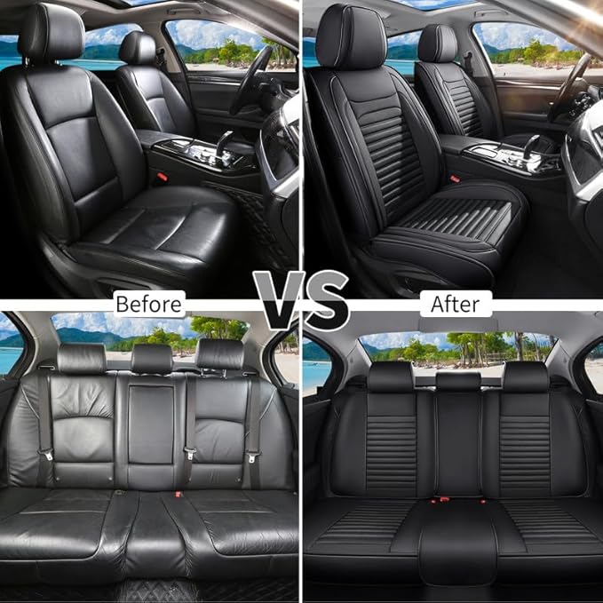 Car Seat Covers Full Set Fit for Toyota Matrix 2003-2014, Premium Faux Leather Car Seat Protector,Breathable Anti-Slip Full Wrapping Edge Seat Covers(Black,Full Set)