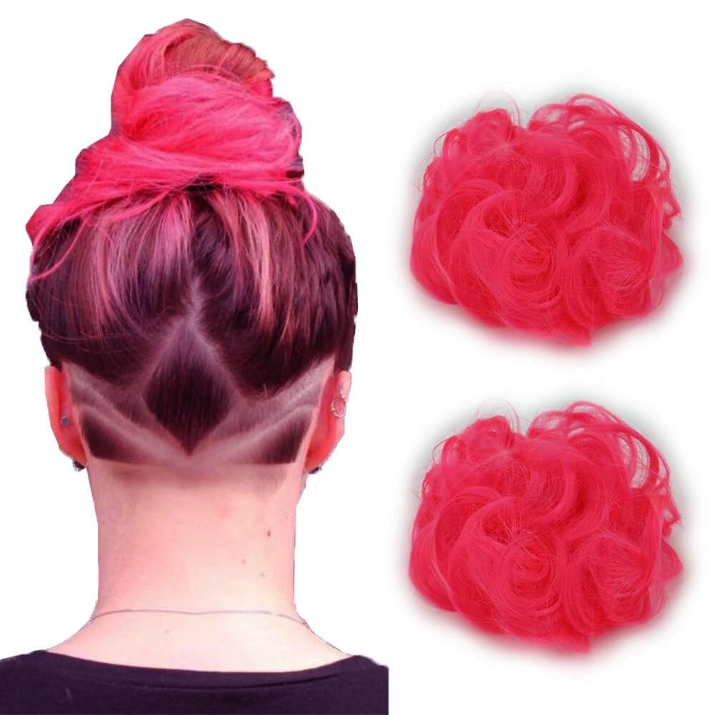 Iluu 2Pcs Light Pink Color Messy Hair Bun Extensions Chignons Hair Synthetic Hair Pieces Scrunchie Scrunchy Updo Hairpiece For W
