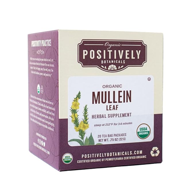 Organic Positively Botanicals Company, Mullein Herbal Tea Bags, 20 Count