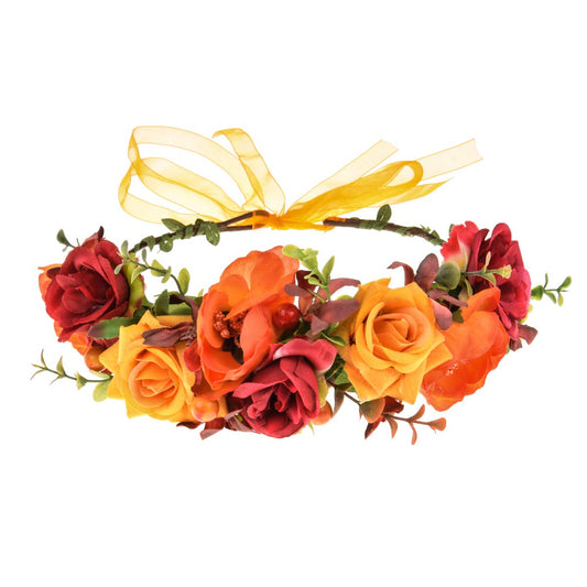 Vividsun Flower Crown Floral Headpiece Festival Wedding Hair Wreath Floral Crown (Yellow Red)