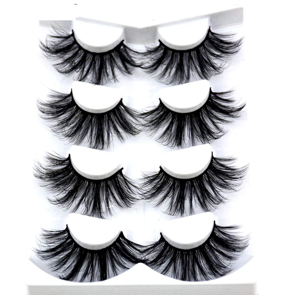 Hbzgtlad New 4 Pairs 3D Mink Hair False Eyelashes Criss-Cross Wispy Cross Fluffy Length 25Mm Lashes Extension Handmade Eye Makeu
