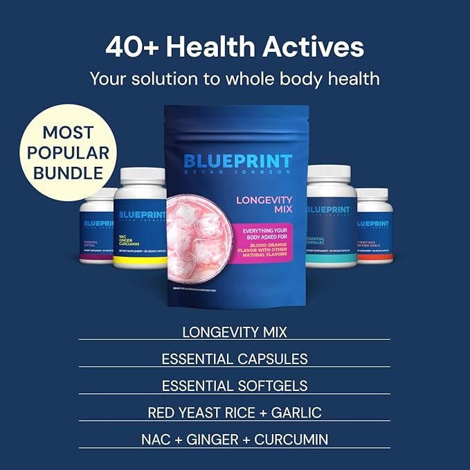Blueprint Bryan Johnson Red Yeast Rice and Odor Free Garlic Supplement - Herbal Dietary Supplement for Women and Men - Vegan - (30 Servings)