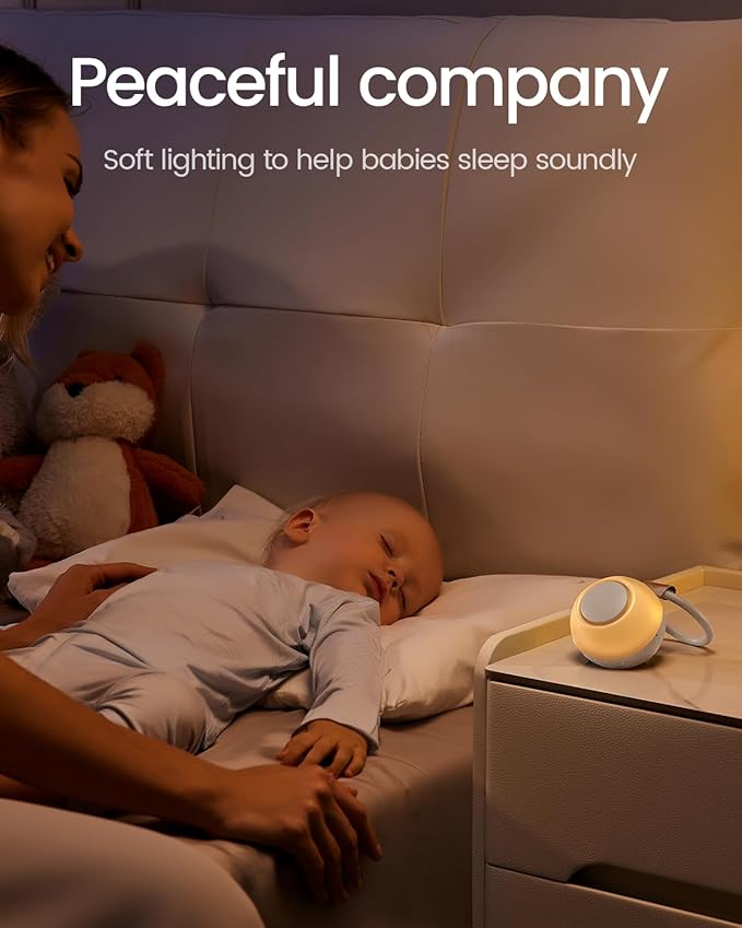 2025 Mom's Choice Awards, Portable Sound Machine for Baby Adult, Smart Cry Detection, 18 Soothing Sound, Bluetooth Rechargeable White Noise Machine for Home Office Travel, Nursery Light, Gray