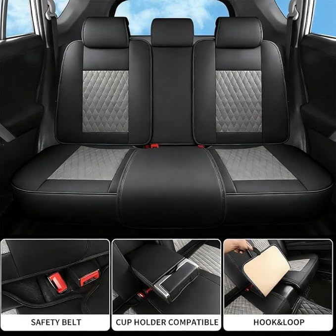 Car Seat Covers Full Set Custom Fit for Chevrolet/Chevy Cruze 2011-2019 - Premium Faux Leather with Lumbar Support | Breathable, Waterproof, Anti-Slip, Durable (Black&Gray,Full Set)
