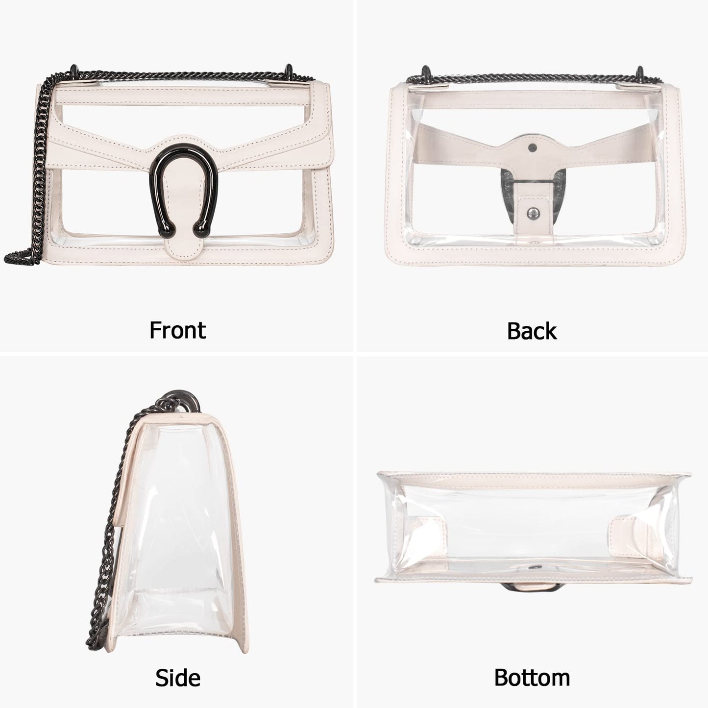 Joryin Clear Bag for Women Stadium Approved Clear Purse Shoulder Crossbody Bag Fashion Small Handb Clutch Transparent, Black Cream