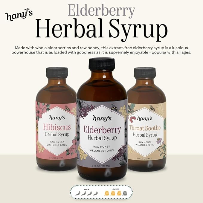 Hany's Harvest Elderberry Herbal Syrup – 16 fl oz | All-Natural Wellness Tonic, Apple Cider Vinegar, Raw Honey & Elderberry | Non-GMO, Gluten-Free, Handcrafted