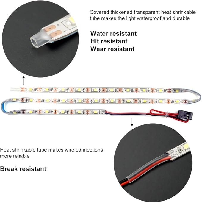 Waterproof LED Light Strips for RC Cars Trucks Airplanes Boats Drones Fixed Wing AR Wing Model Underglow Light (White)