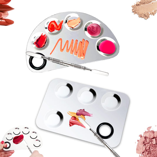 Penugo Professional Stainless Steel Makeup Palette,2 Pieces Cosmetic Palette With Spatula Tool, Nail-Art Mixing Palette For Cosm