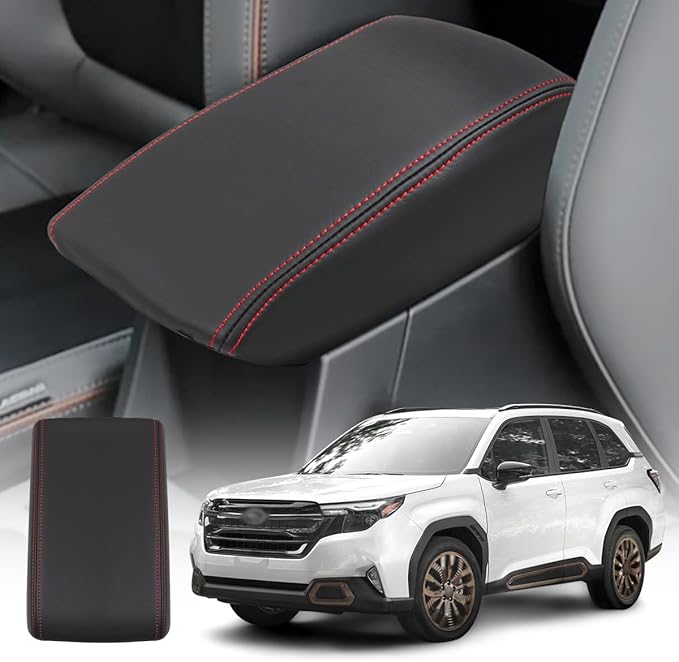 Center Console Cover Compatible with 2025 Subaru Forester Armrest Box Cover Car Interior Accessories Arm Rest Cushion Pad Waterproof Anti Slip Stain Resistant Black Stitching