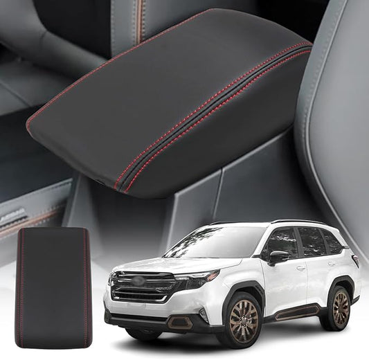 Center Console Cover Compatible with 2025 Subaru Forester Armrest Box Cover Car Interior Accessories Arm Rest Cushion Pad Waterproof Anti Slip Stain Resistant RED Stitching