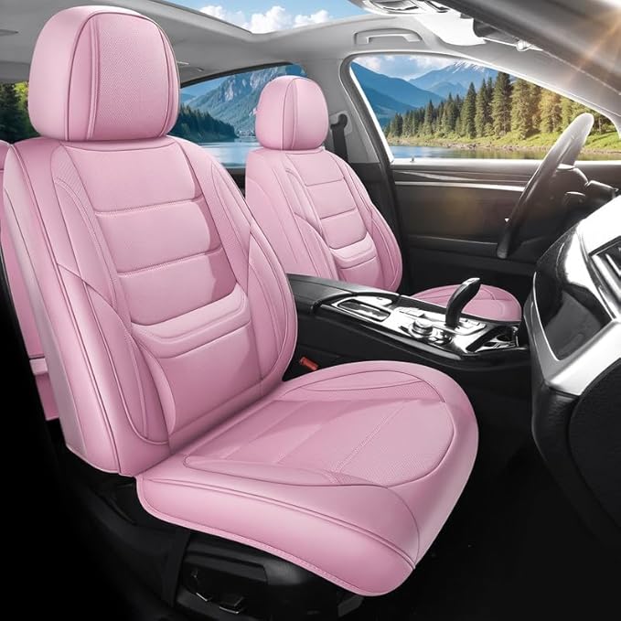 Car Seat Covers Custom Fit for Chevrolet/Chevy Colorado 2015-2026, Premium Faux Leather Waterproof Car Seat Protectors with Lumbar Support, Breathable Anti-Slip Easy to Install(Pink,Full Set)