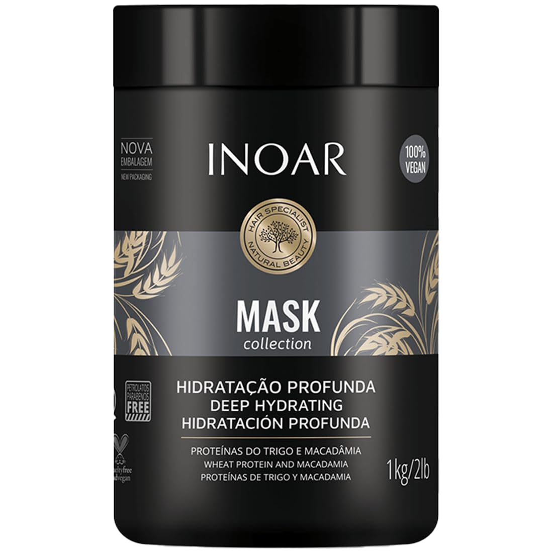 INOAR - Deep Hydrating Macadamia Hair Mask, Moisturizer for Dry Damaged Hair, Chemically Treated Hair, Hair Mask for Wavy and Cu