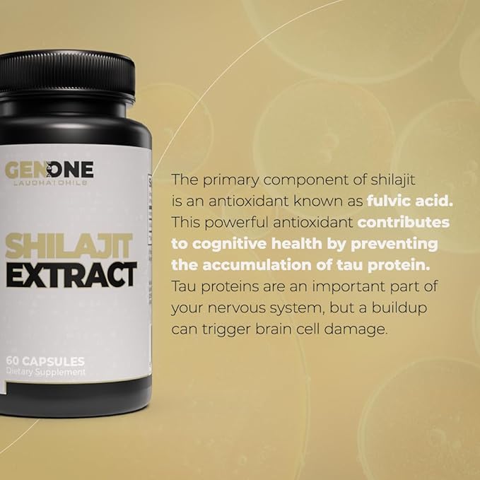 GenOne Shilajit Extract Capsules | Natural Energy & Immunity Booster | 50% Fulvic Acid + Trace Minerals & Iron | 60 Pills | 100% Pure Shilajit Extract