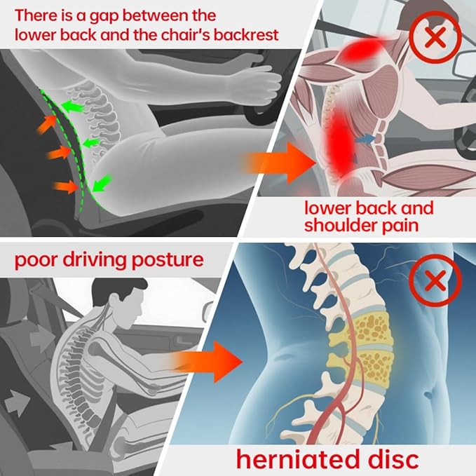 Car Lumbar Support Reversible Design Fixes Waist Gap Improves Driving Comfort Double-Sided Perforated enhances air Circulation Durable maintains Shape Long Lasting use 1P(Black)