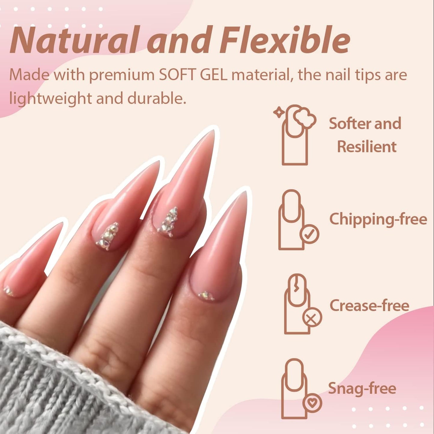 UNA GELLA Square Toe Nail Tips | 504 Pcs Soft Gel Full Cover | DIY Pedicure