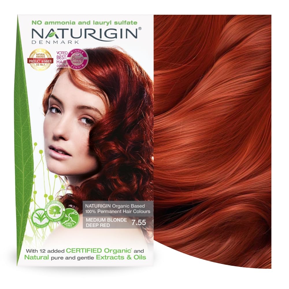 Naturigin Permanent Hair Color, 7.55 Dark Red Hair Dye, Ammonia And Paraben Free, Up To 100% Gray Hair Coverage, Long Lasting, V