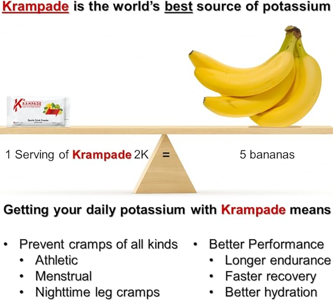 Original 2K - 2000mg High Potassium Cramp Relief Electrolyte Drink Powder: Faster Recovery, Slower Fatigue, Optimized Hydration | 20 Single Serving Packets (Lemon Lime)