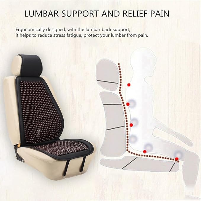 JSCARLIFE Tilia Wood Beaded Car Seat Cover - Breathable Ergonomic Driver Cushion for Cars/Trucks/SUVs | Hand-Knotted Beads, Lumbar Support & Cooling Tech (Red)
