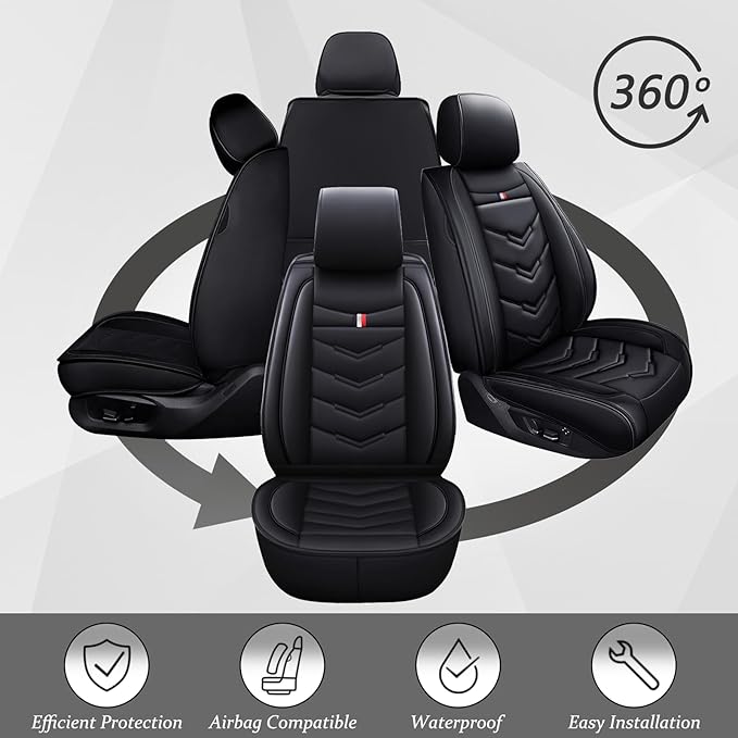 Car Seat Cover for Ford Explorer 2000-2025, Waterproof Durable Compatible Airbag, Premium Leather Seat Protector(5 Seats Luxury,Black)